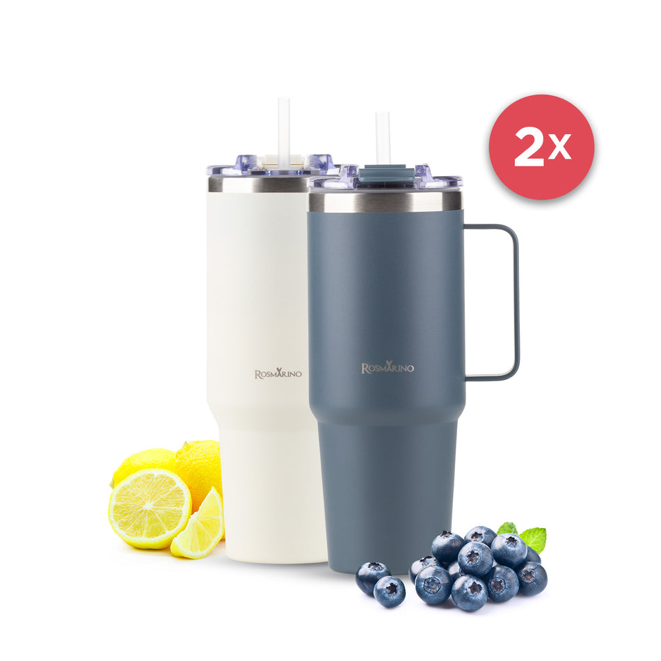 Zestaw 2 kubków termicznych Rosmarino MegaCup 870 ml – beżowy + granatowy
