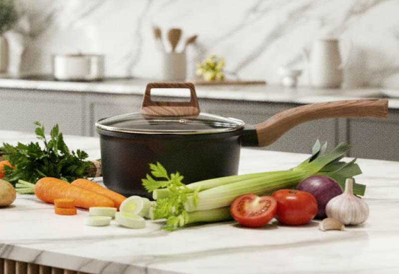 Wybrane materiały wysokiej jakości zapewniają szybkie gotowanie i długą żywotność naczyń.