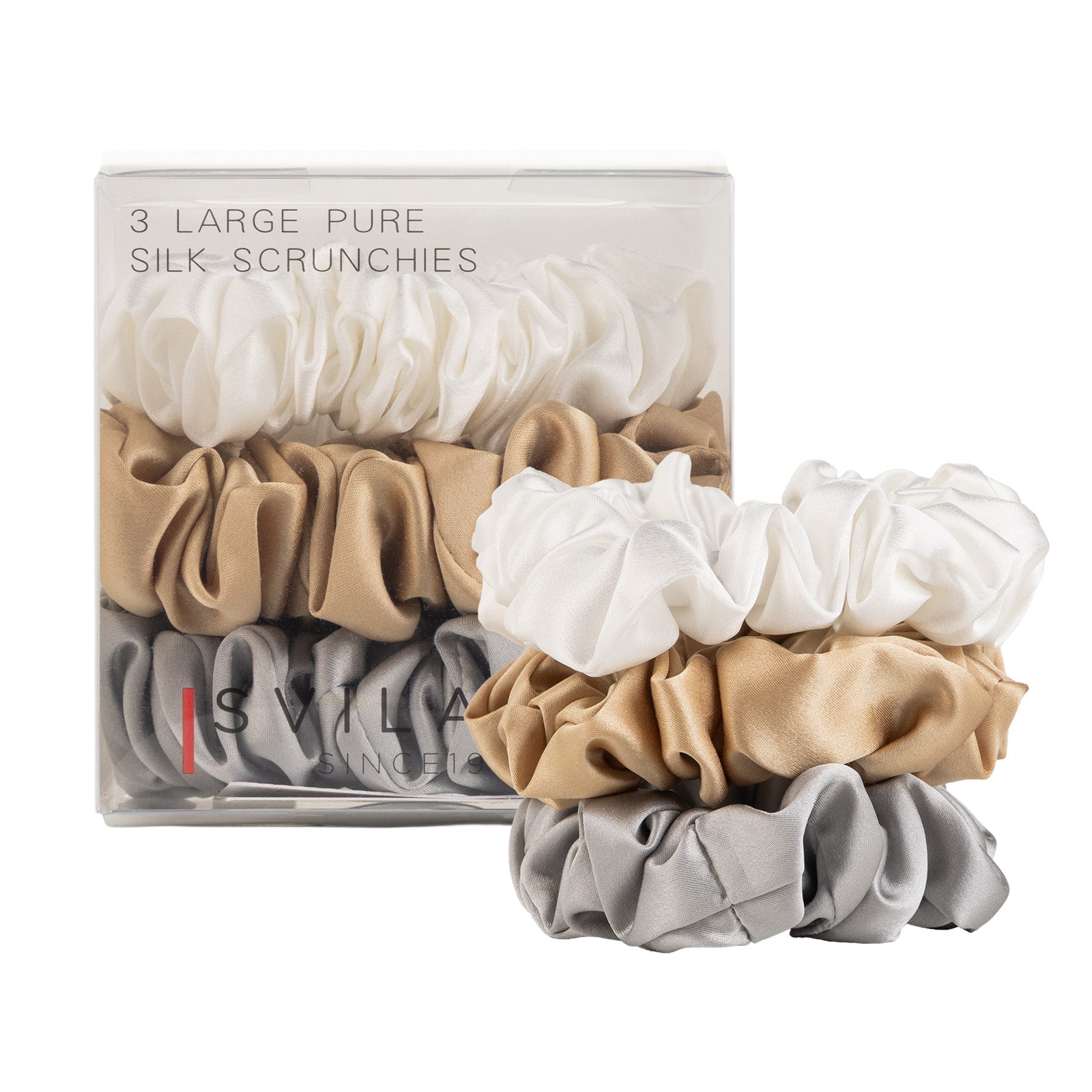 Svilanit zestaw trzech jedwabnych gumek do włosów z wysokiej jakości jedwabiu morwowego Elegance