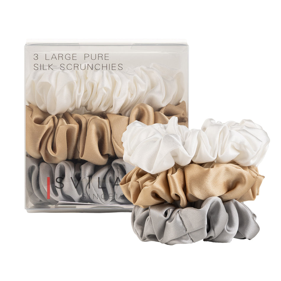 Svilanit zestaw trzech jedwabnych gumek do włosów z wysokiej jakości jedwabiu morwowego Elegance