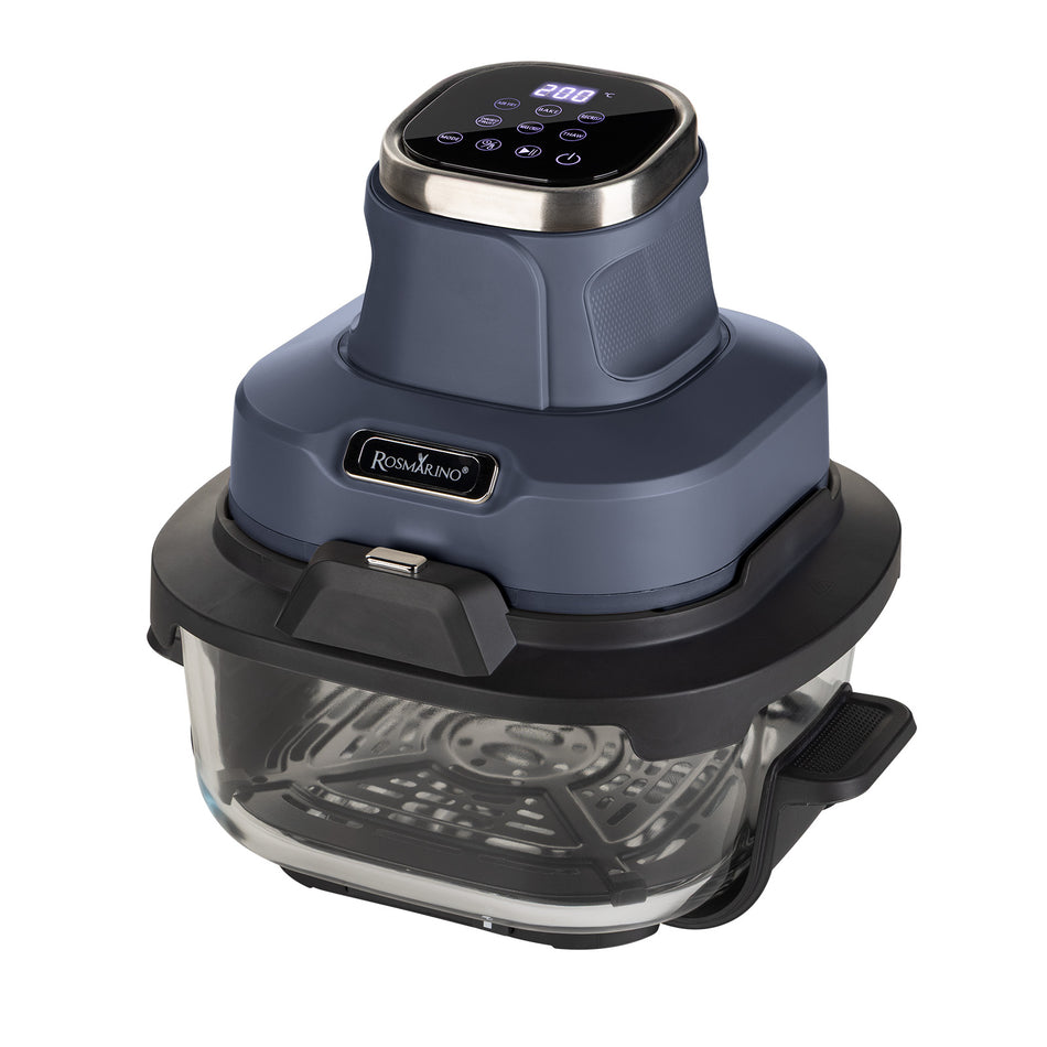 Przenośna szklana frytkownica beztłuszczowa Rosmarino Airfryer Crispy PRO Series 6-w-1 – 4,5 L + 1,8 L, niebieska